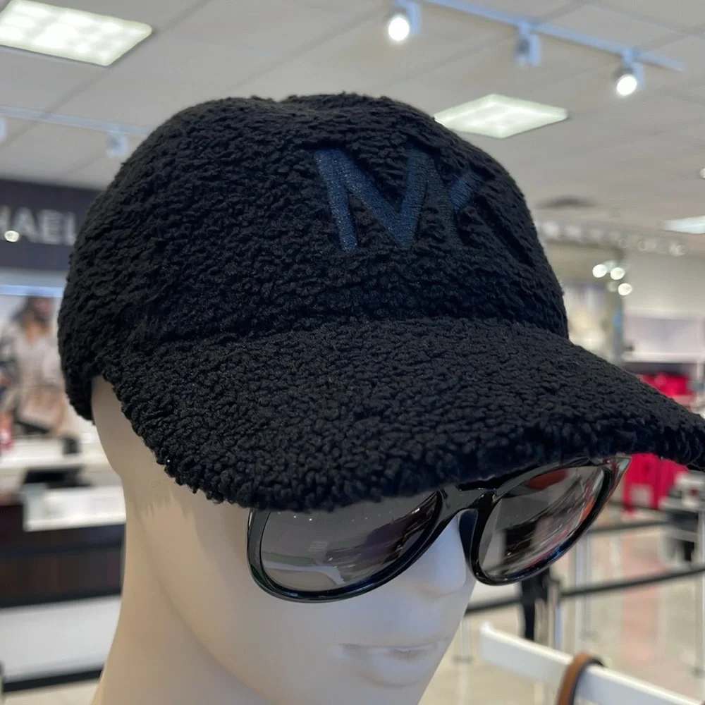 Michael Kors MK Logo Hat Sherpa Adjustable Cap OS Black NWT